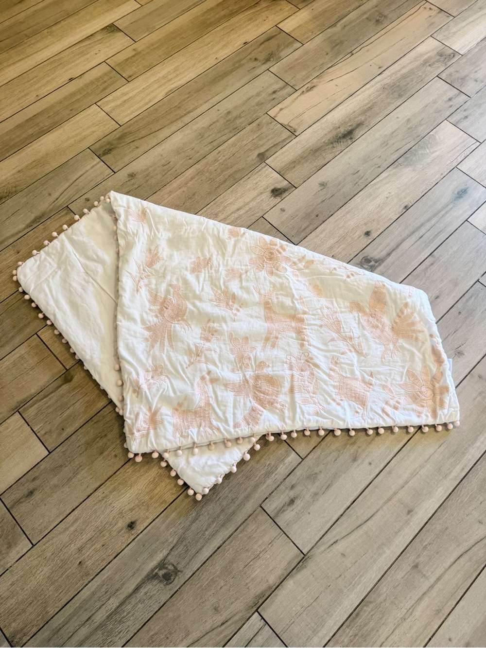 Restoration Hardware Crib Set, Botanica Toddler Blanket with Blush Pom-Pom Trim